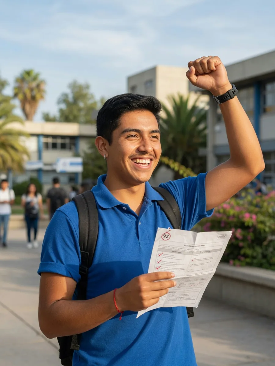 Estudiante celebrando su puntaje