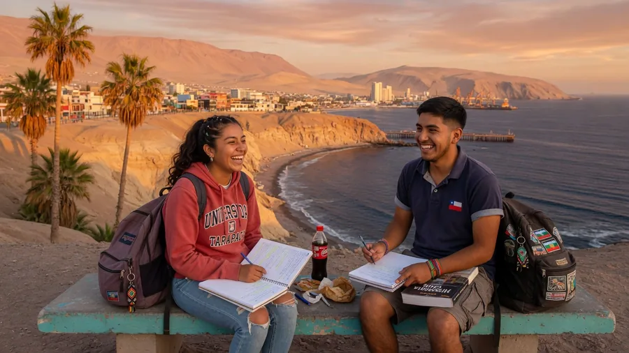 Estudiantes repasando frente a la costa de Iquique