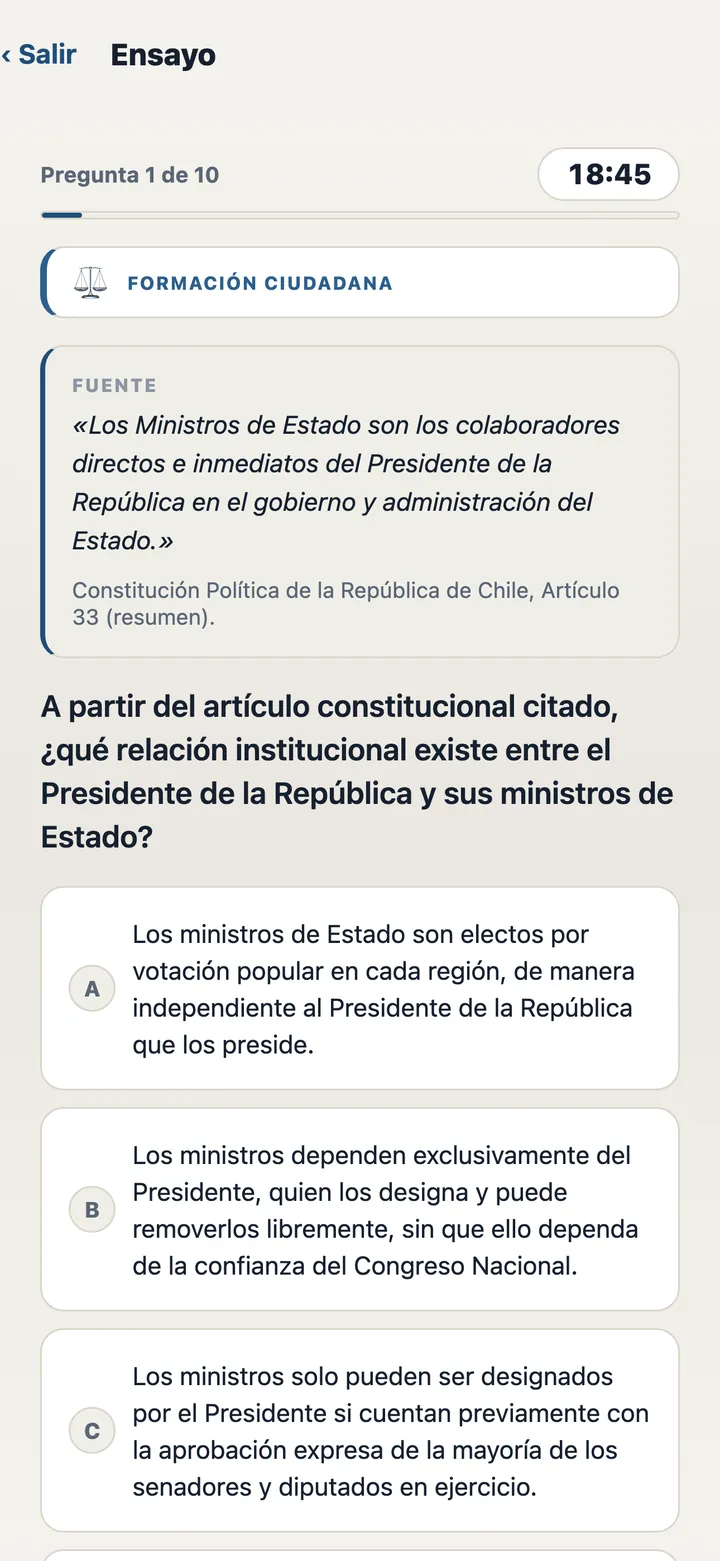 Ensayo en curso en PAES Historia