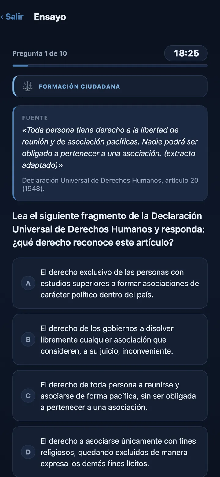 Pregunta real de PAES Historia en modo oscuro