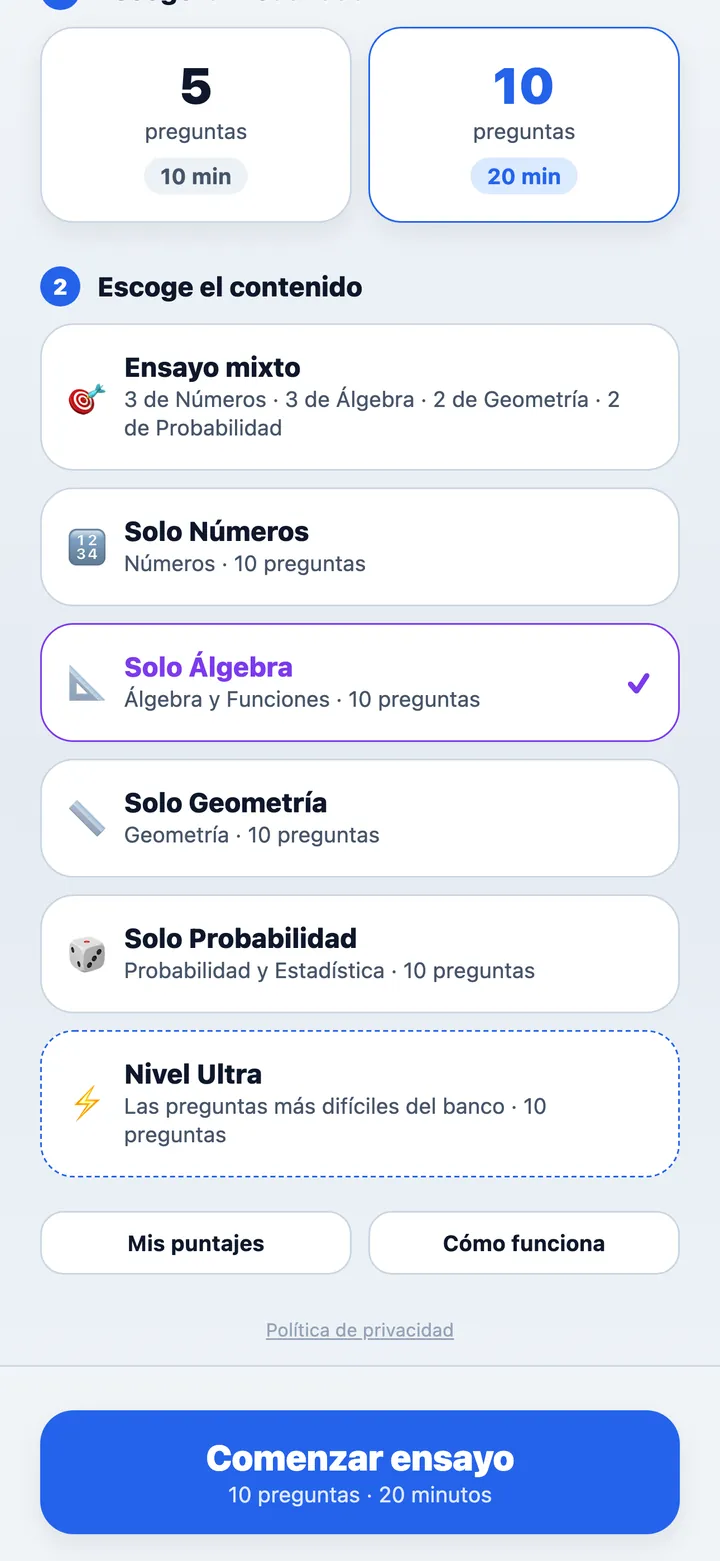 Modo ULTRA de PAES Matemáticas